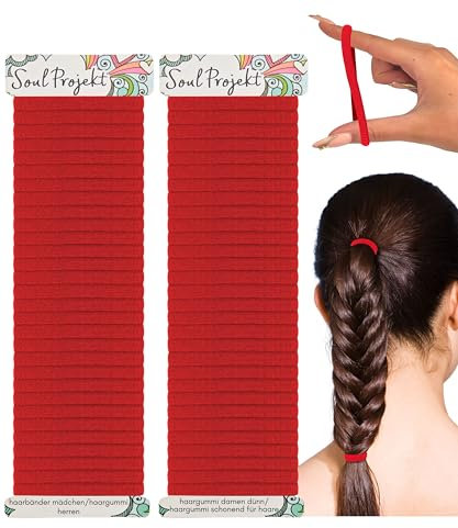 Soul Projekt Haargummi Rote, Dicke Haargummis 60 Stück 4mm, Kein Metall Haargummis Damen und Mädchen, Elastisch Hair tie für Zöpfe, Pferdeschwanz und Dutt, Schule & Fitnessstudio, Haarbänder