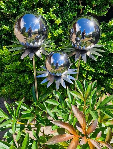 Jürgen Bocker Garten-Ambiente Blütenzauber Milano 3er Set Rosenkugel 15/15/10 cm Edelstahl Gartenstecker Deko mit Stab 80 cm (schwarz poliert)
