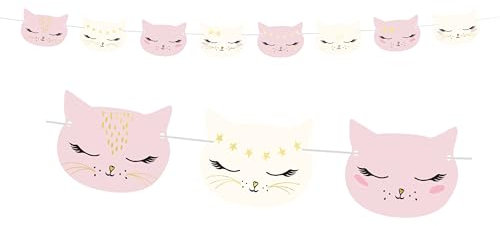 Süße DIY Girlande Katze Partykette Deko Kindergeburtstag DIY Hängekette Katzenparty Kitty Geburtstag Katze, Länge ca. 140cm