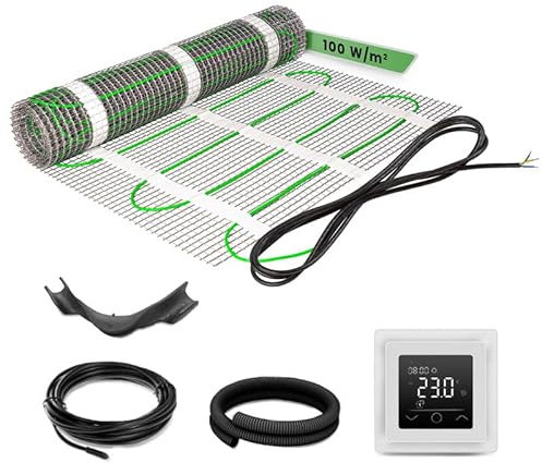 EH Expert EcoPRO Heizmatten Set | 100 W/m² | 1,5 m² | Elektrische Fußbodenheizung - für Fliesen, Naturstein, Teppich, Vinyl und Laminat, inkl. Installationsmaterial, mit Touchthermostat (Weiß)