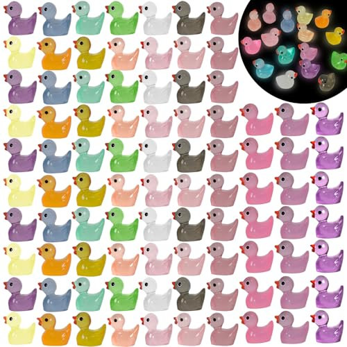 Mini Enten 100 Stück Leuchtende Harzenten Enten15 Farben Kleine Enten Mini Leuchtend Enten für Aquarium Puppenhaus DIY Potting Micro Landschaft Dekorationen Topfdekoration(15 Farben)