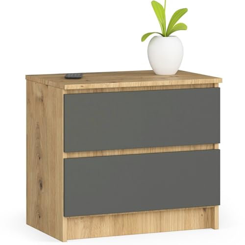 Home Collective Kommode in Artisan Eiche-grau mit 2 geräumigen Schubladen, 60 cm breit, 55 cm hoch Kommode Schlafzimmer Flur Wohnzimmer Organizer mit Schubladen Holz Highboard Sideboard Schrank