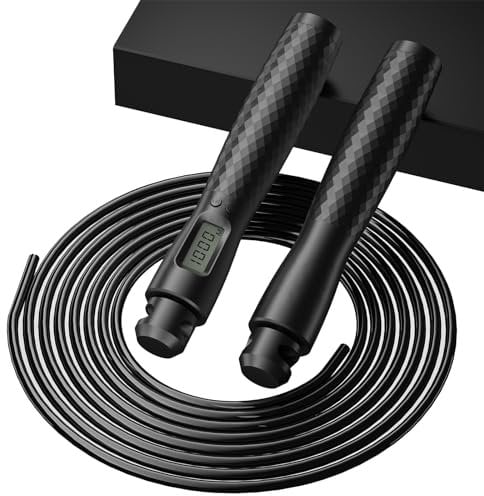 Skipping Ropes Jump for Adults - Jumping Rope Adjustable with Counter and Non-Slip Handle Fitness Exercise Digital Jump Ropes for Women Adults Skipping Long Jump Ropes for Fitness,Gym (Black)