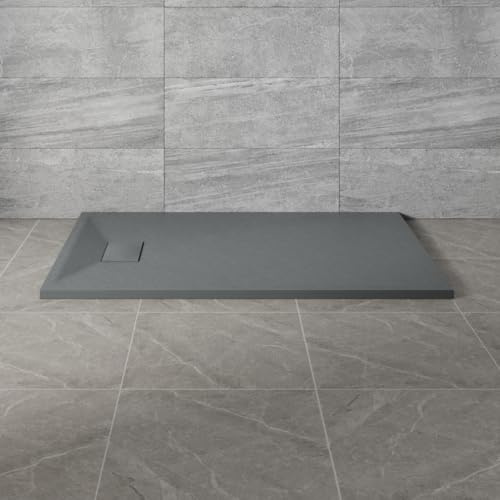 NRG 1200x800mm Anthracite Non-Slip SMC Rectangle Bathroom Shower Tray | Slip Resistance, Easy to Clean, Shower Enclosure Base, Shower Base Tray, Wetroom Shower Cubicle Base, Slate Effect