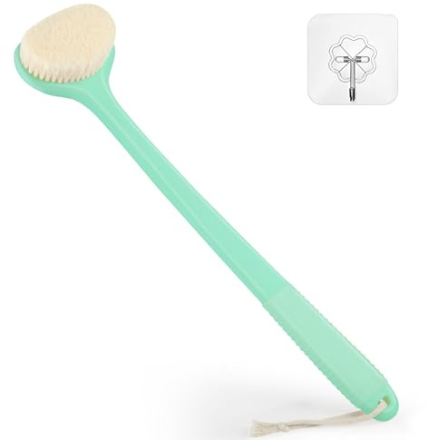 VANZAVANZU Spazzola per la schiena per doccia, bagno con manico antiscivolo lungo 43 cm, spazzola per il corpo per la pulizia del corpo, spazzola per la schiena per uomini e donne, verde celadon
