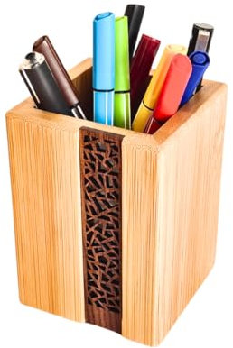 Bansami Pot à crayons en bambou et porte-pinceaux de maquillage - Organiseur de bureau - Ciseaux - Bois naturel - Organisateur de crayons - Accessoire de rangement