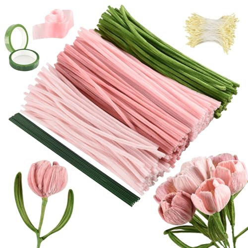 Joyblossom Set de Limpiapipas Flores, 300 piezas Limpiapipas Manualidades, Limpia Pipas Multicolor, con Alambre Floral, para Regalos Artesanales y Decoración del Hogar, Rosa