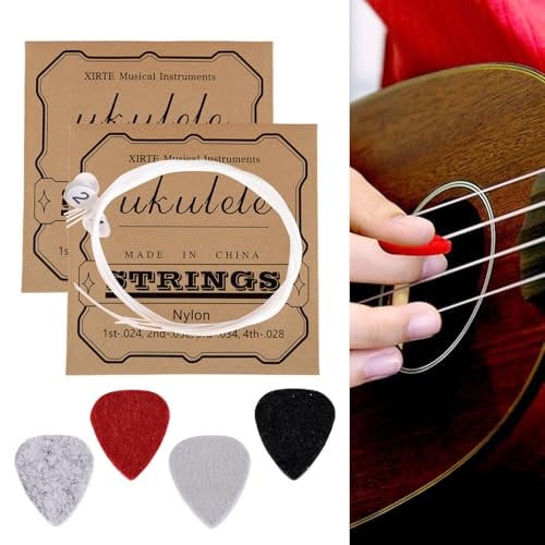 2 Sets Nylon Ukulele Strings with 4 Felt Picks Replacement Ukulele Strings Universal Classical Ukulele Musical Instrument Accessories for Soprano and Concert Ukes（White）