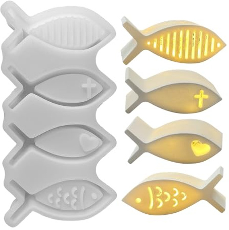 4 Stück Silikonform Fisch,Silikonformen Gießformen Fische,DIY Fisch Nachtlicht Ornament,Gießformen Silikon Fische,Gießform Fisch Kerzenhalter Silikonform Fische Kommunion Deko