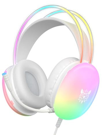 Gaming-Headset mit Mikrofon, RGB-Regenbogen-Beleuchtung, PC, kabelgebunden, leicht, Gaming-Kopfhörer für PS4/PS5/Laptop/Mac, 3,5-mm-Audio-Over-Ear-Kopfhörer, Stereo-Surround-Sound, selbsteinstellendes