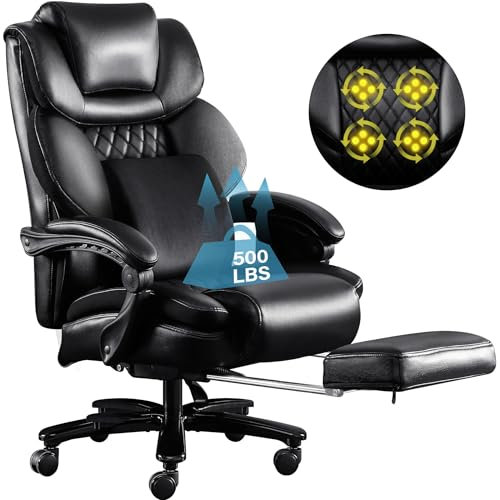 Fantasylab Bürostuhl 200KG mit 3D Rollendes Massagefunktion für Rückenschmerzen Ergonomischer Chefsessel Flip-up Armlehnen, hohe Rückenlehne