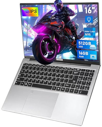 FUNYET Ordenador Portátil 16 Pulgadas, 16 GB de RAM, 512 GB de SSD, Win 11 Pro, Procesador N95 de 12a Generación (hasta 3,4 GHz), FHD 1920 * 1200, Apertura de ángulo de 180, Teclado Retroiluminado