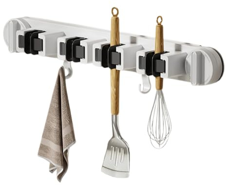 Support mural pour serpillère et balai - Mélange à ventouse et porte-balai - Support de rangement à ventouse pour cuisine, salle de bain et garage - Support de rangement économique pour outils de