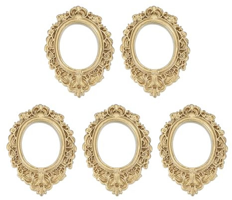sourcing map 5pcs Vintage Resin Picture Frames, Mini Tiny Photo Frame Rectangle Jewelry Display Prop for DIY Table Top Photography Wedding Decor, Gold, 1.3 x 1.1