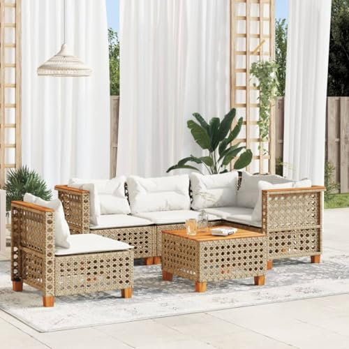 Gecheer Garten-Sofagarnitur, 6-TLG. Set mit Kissen, Poly Rattan, modular, waschbarer Bezug, für Garten, Terrasse, Balkon