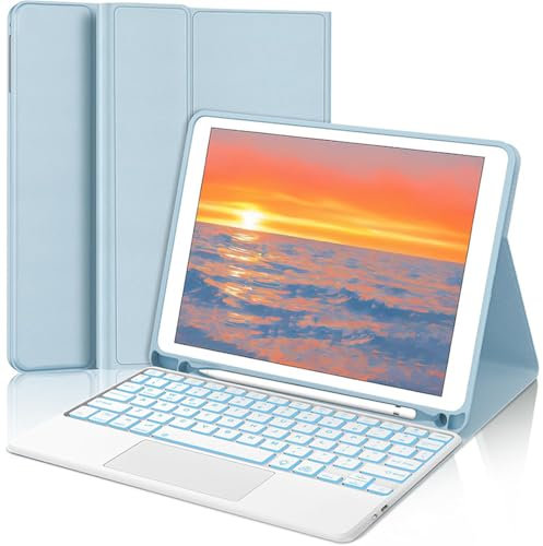FAYGAOAI Keyboard Case for iPad 10.2 9th/8th/7th Gen & Air 3,Pro 10.5, 7 Color Backlit, Smart Trackpad, Magnetic Detachable Wireless Keyboard with S Pen Holder,Blue