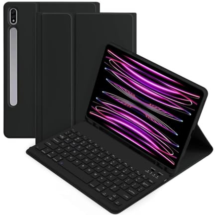YSJX Abnehmbare Tastatur mit integrierter Stifthalterung, PU+TPU-Leder-Standhülle, kompatibel mit Samsung Galaxy Tab S8 Plus 12,4 Zoll(Black+Keyboard)