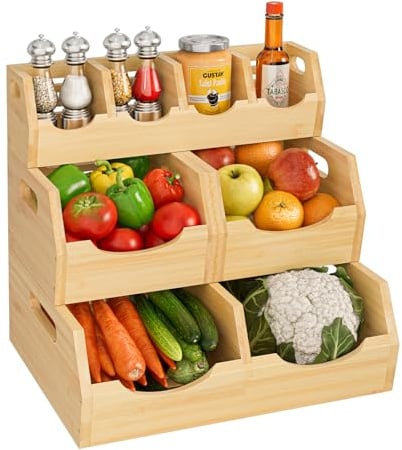 OCPO HOME Bambus Obst Etagere 3 Stöckige, Etagen Obstkorb Gemüsekorb Obst Gemüse Aufbewahrung Obstregal für Küche