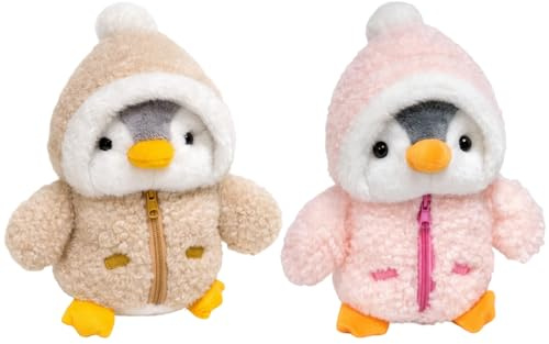 GakQll Pinguin Kuscheltier 2er Set, Süße Kuscheltiere, Braun Und Rosa Verkleidbare Pinguine, Weiches Plüschtier Mit PP Baumwollfüllung, Ideal Als Schlafbegleiter Und Dekoration