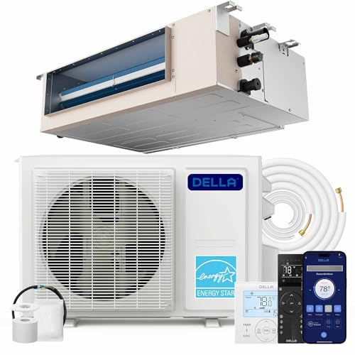 DELLA 11,000 BTU Concealed Ducted Mini Split Air Conditioner, 19 SEER2, Energy Star, Pre-Charged, 230V Inverter Heat Pump System, Compatible with Alexa and Wifi, 16.4ft Installation Kit & Thermostat