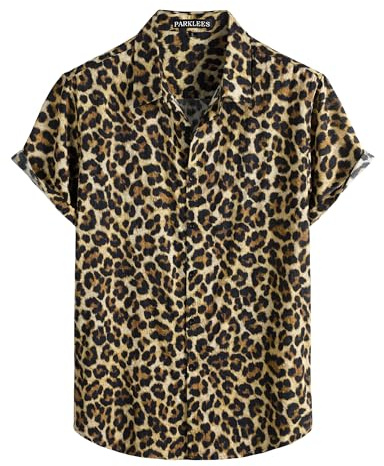 PARKLEES Chemise hawaïenne boutonnée à manches courtes pour homme - Chemise d'été décontractée vintage légère