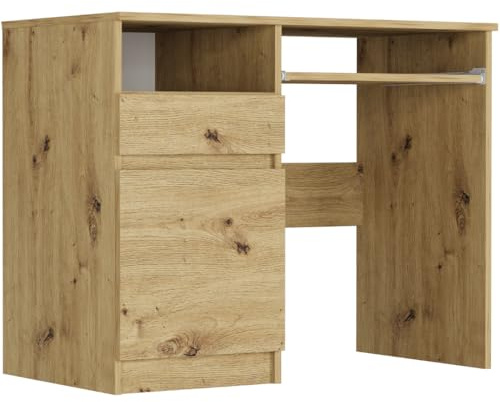 Framire Schreibtisch N-35L Links Artisan Eiche 90x50x77 cm – Kleiner Computertisch mit Schrank, Schreibtisch für Büro, Jugendzimmer & Home-Office, Modern N-35L