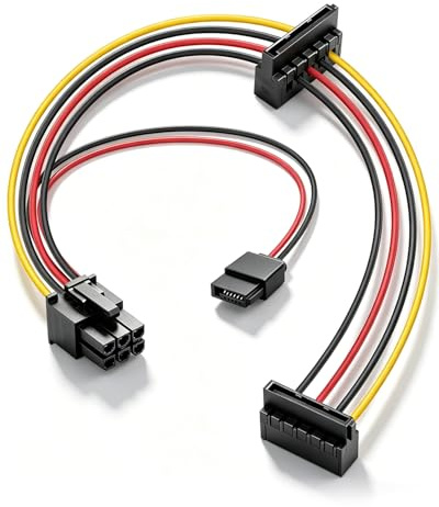 GELRHONR 6Pin to Dual SATA 15Pin+ 6Pin Power Cable, 18AWG 6 Pin ATX to Angled SATA Power Adapter Cable, Compatible with 400G1 600 680G1 480G4 280G3 Series Motherboard,for HDD/SSD,CD/DVD,(50cm+30cm)
