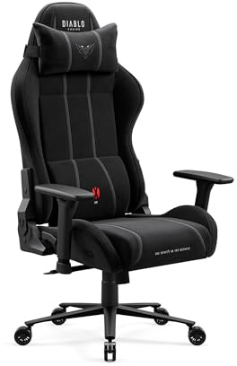Diablo Ergonomischer Gaming Stuhl Stoff mit 3D Armlehnen und Lendenstütze | Gaming Chair mit Memory-Foam-Kopfkissen, Dual-Layer-Sitz, atmungsaktivem Stoff, 140° Rückenlehne und Easy-Clean-Bezug