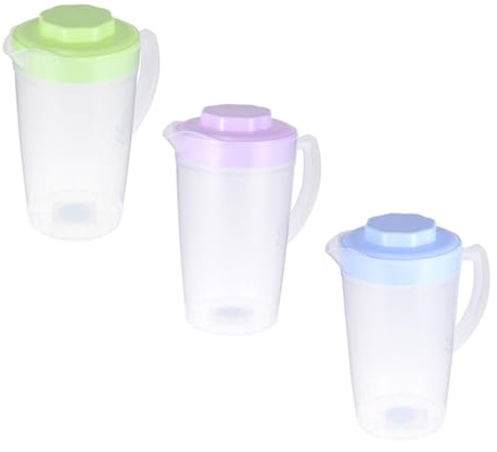 Lot de 3 Carafes à Boissons en Plastique 2 L avec Couvercle | Bec en U Arrondi, Poignée Courbe Confortable, pour Jus, Café Glacé, Réfrigérateur et Service à Table