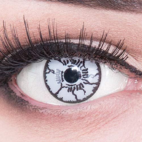 Farbige weisse schwarze Crazy Fun Kontaktlinsen White Monster perfekt zu Fasching mit gratis Linsenbehälter + 60ml Pflegemittel Topqualität zu Fasching, Karneval und Halloween