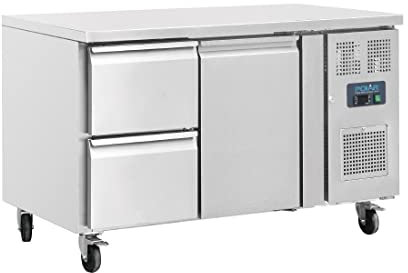 Polar Refrigeration U-Series 350W 1 Door 2 Drawer Counter Fridge 282 Litre, Stainless Steel, -2°C to 5°C, 850(H)x1360(W)x700(D)mm, 1 Shelf, Energy Rating B, Usable Capacity: 171Ltr | GD873