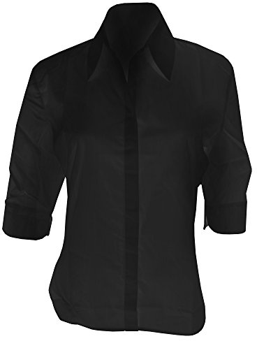 Kustom Kit Ladies Continental Blouse, Fitted, Black, 22 UK, 65% Polyester/35% Cotton Poplin