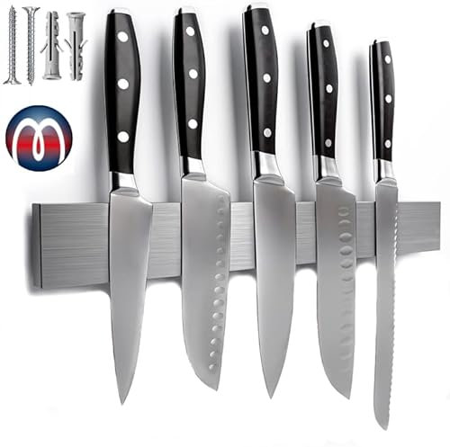 Barre a couteau magnétique inox 50 cm x 3,5 cm x 1,5 cm, peut contenir jusqu'à 9 grands couteaux - Le Porte-Couteaux Magnétique préserve vos couteaux de façon sure grâce à ses aimants puissants