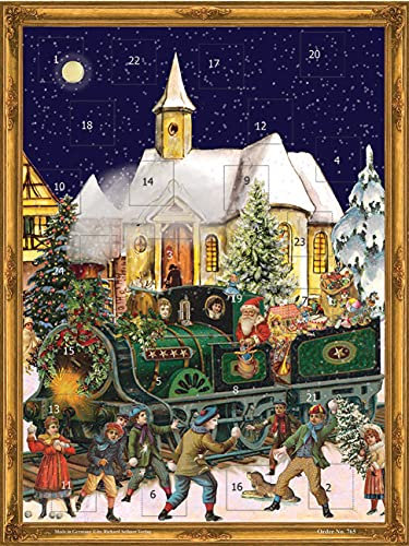 Nostalgischer Adventskalender/Weihnachtskalender für Kinder und Erwachsene mit Glitzer Weihnachtszug