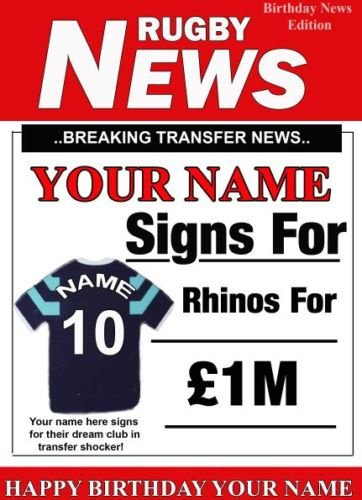 Rhinos Leeds Rugby Geburtstagskarte, A5, personalisierbar