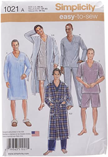 Simplicity Sewing Pattern 1021: Men's Classic Pajamas & Robe, Size A(XS-S-M-L-XL), Paper, White, US1021A