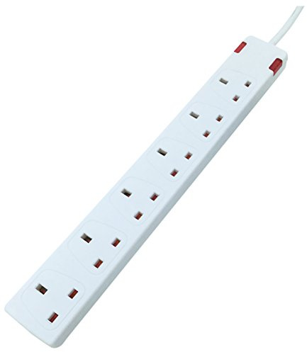 Eagle 6 Gang Switched Extension Lead with Neon Indicator - White 5 Metre