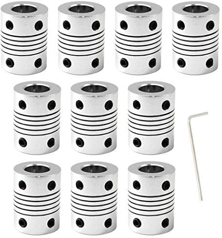 Flexible Wellenkupplung, 6 mm bis 10 mm, 25 mm Länge, Aluminiumlegierung, flexible Kupplung für 3D-Drucker und CNC-Maschinen, 10 Stück (Schraubenschlüssel im Lieferumfang enthalten)