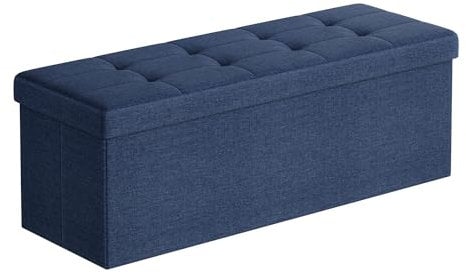 SONGMICS Sitzhocker mit Stauraum, klappbare Sitzbank, 38 x 110 x 38 cm Fußbank, Aufbewahrungsbox, bis 300 kg belastbar, für Wohnzimmer Schlafzimmer Flur, mitternachtsblau LSF77IN