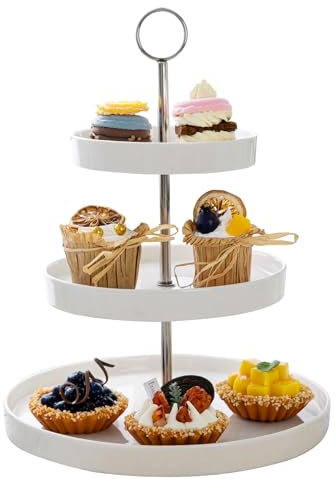 Sweese 3-stöckiger Porzellan-Cupcake-Ständer, gestufter Dessertständer, Kuchenständer – weiße runde Teller aus Porzellan für Teeparty, Hochzeit, Babyparty, Buffet
