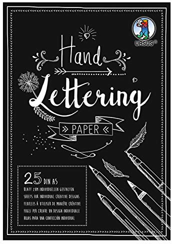 Ursus 24929290 - Handlettering Paper, schwarz, DIN A5, 210 g/qm, 25 Blatt Tonkarton, ideale Grundlage zum individuellen Gestalten von Buchstaben
