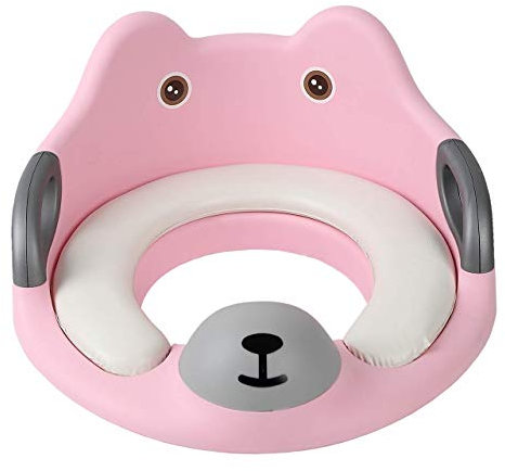 Toddler Toilet Seat - Potty Training Seat for Kids - Non Slip Loo Trainer with Anti-Splash Guard - Unisex Toilet Assistant Ring with Handles and Backrest for Extra Security (Pink)