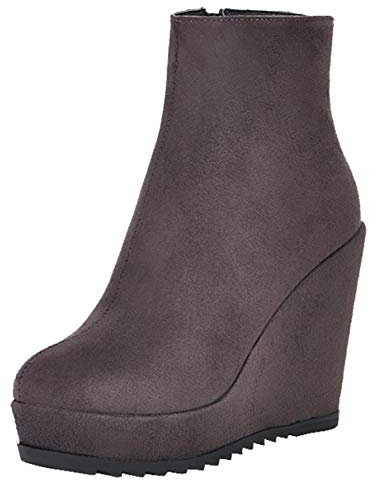 LUXMAX Donna Stivali Zeppa Alta Plateau Stivaletti Tacco Alto con Cerniera Laterale (Grigio) - 36 EU