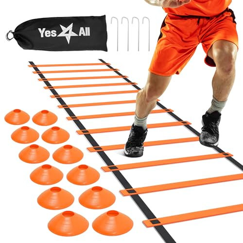 Yes4All LJGX Koordinationsleiter, L. 14 Sprossen + 12 Kegel + 4 stahlpfähle-5.1 M-Orange, 5.1M