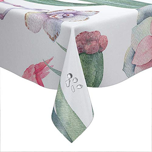 FANSU Tischdecke Wasserabweisende, Abwaschbar Garten Tischdecke Rechteckig Abwischbare Wachstuch Desktop Dekorative Tuch Hotel Bankett Party (Grüner Kaktus,60x60cm)