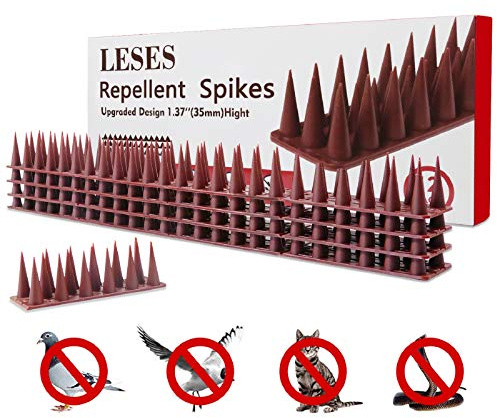 HANGOU Wall Fence Bird Spikes Deterrent Repellent Pigeon Security Anti Climb Cats Garden Defence Spikes-Pack of 12 Strips, Brown