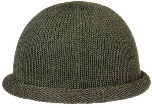 LIERYS Rollrandmütze Dockermütze aus Schurwolle Beanie Herbst Winter Made in Germany Damen Herren Oliv One Size