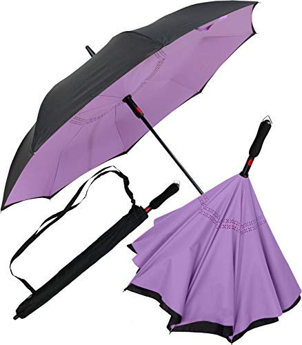 iX-brella Ombrello rovesciato con apertura automatica, Nero/viola chiaro, 104 cm, Ombrello invertito