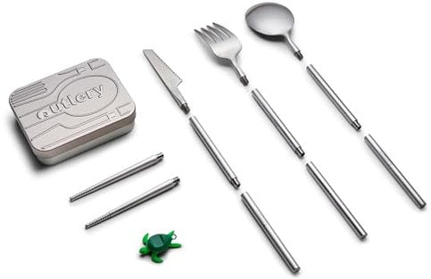Outlery | Set posate da viaggio in acciaio inox (argento) - posate da viaggio facili da trasportare, set di posate in acciaio inossidabile