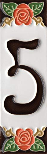 Numeri civici, numeri italiani e lettere in ceramica con motivo rosa arancione, dimensioni delle piastrelle: 15 cm x 5 cm (numero 5)